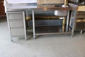 Arbeitstisch mit Unterschrank, Edelstahl, HAKA